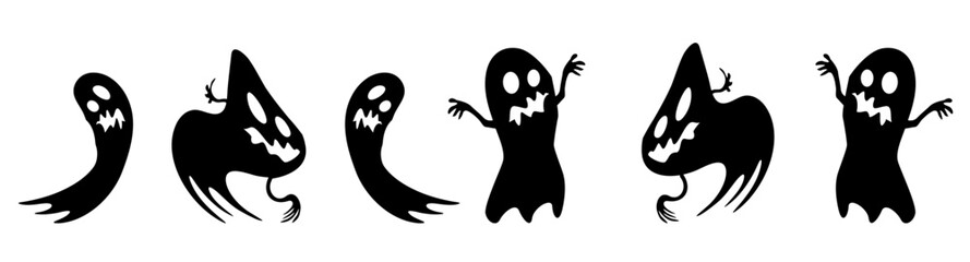 Scary ghosts design, Halloween characters icons set. Collection Set Of Halloween silhouette Illustration Icon, Ghost