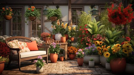 Fototapeta na wymiar Illustration home and garden decoration visuals, cozy room scenes, and lush garden displays.