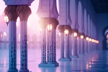 Foto op Canvas Illuminated Islamic architecture inside a mosque , ramadan concept. © PapatoniC