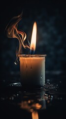 Burning candle on a dark background. Shallow depth of field. Candle wallpaper.
