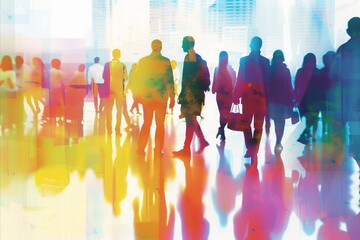 Colorful silhouettes symbolizing the passage of people at a convention or job fair