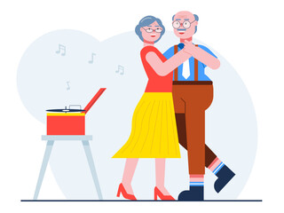 Elder couple dancing together. Senior citizen vector illustration.