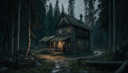 Fototapeta na wymiar abandoned house in the dense forest. Generative AI