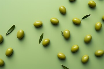flat composition of olives on plain background