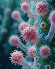 Obraz premium Magnified Viruses and bacteria. Viruses in infected organism. 3D rendering