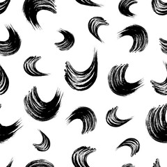 Seamless pattern with black wavy grunge brush strokes