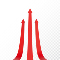 Realistic 3d Detailed Red Arrow on transparent background. Vector illustration for your graphic design. Eps 10