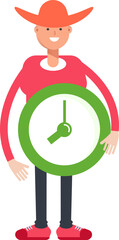 Country Man Character Holding Clock
