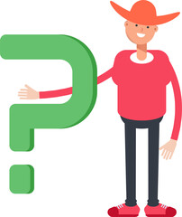 Country Man Character and Question Mark
