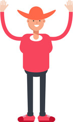 Country Man Character Raising Hands
