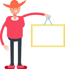 Country Man Character Holding Blank Signage
