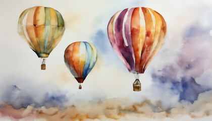 Naklejka premium Ethereal Watercolor Hot Air Balloons