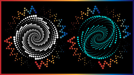 The vector dotted spiral vortex graphic is a visually interesting and complex image. The use of color, movement, and text all contribute to its overall effect.