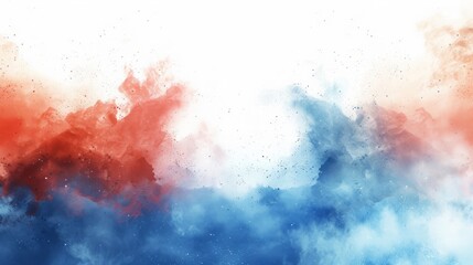 Labor Day red and blue dust explosions on a white background. The colors of the American flag are splashed on a white background and patriotic abstract designs for Independence Day and Memorial Day
