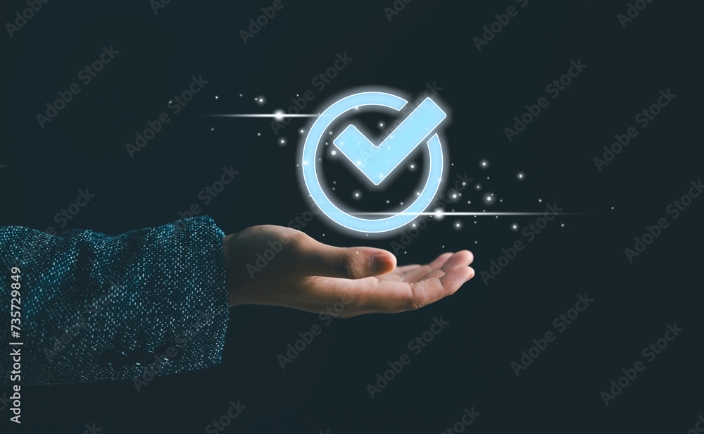 Aufkleber blurred refocused view of digital quality control certification warranty assurance guarantee. concep