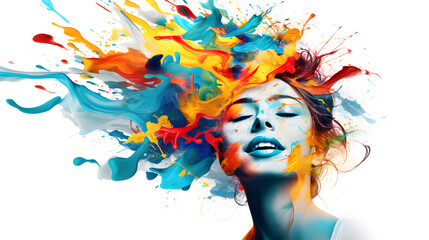 portrait of a woman with colorful splash painting, woman day concept.