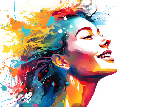 portrait of a woman with colorful splash painting, woman day concept.