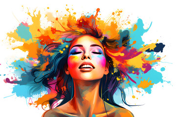 portrait of a woman with colorful splash painting, woman day concept.