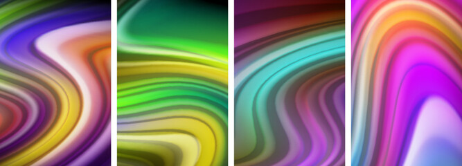 Rainbow color liquid. Wave lines poster set for wallpaper, business card, cover, poster, banner, brochure, header, website