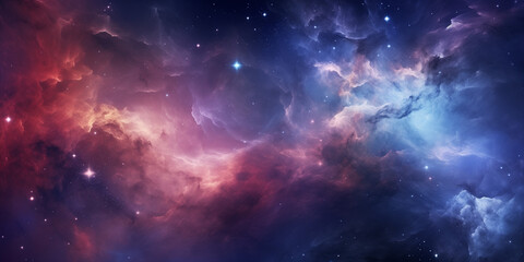 Naklejka premium Cosmic Kaleidoscope: Vibrant Space Galaxy Cloud Nebula Amidst a Starry Night Cosmos - A Supernova Background Wallpaper for Universe Science and Astronomy Enthusiasts