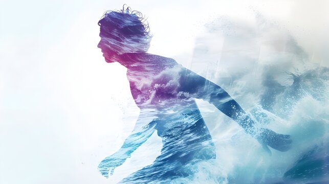 Double Exposure Ocean Wave with Silhouette