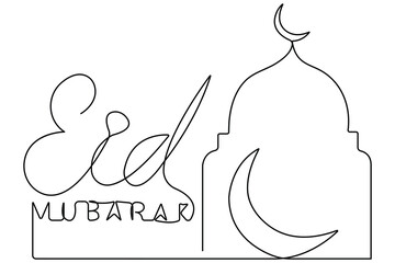 Islamic decoration concept Ramadan Kareem continuous one line art drawing of Eid Mubarak vector illustration