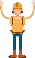 Woman Mountaineer Character Raising Hands
