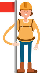 Woman Mountaineer Character Holding Flag Pole
