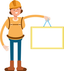 Woman Mountaineer Character Holding Blank Signage
