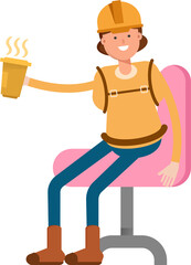 Woman Mountaineer Character Drinking Coffee
