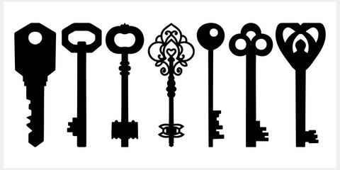 Doodle key icon isolated. Hand drawn art line. Stencil vector stock illustration. EPS 10