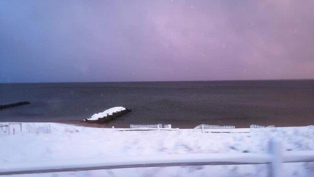Cape Cod in Winter with Snow at Sunset on the Beach