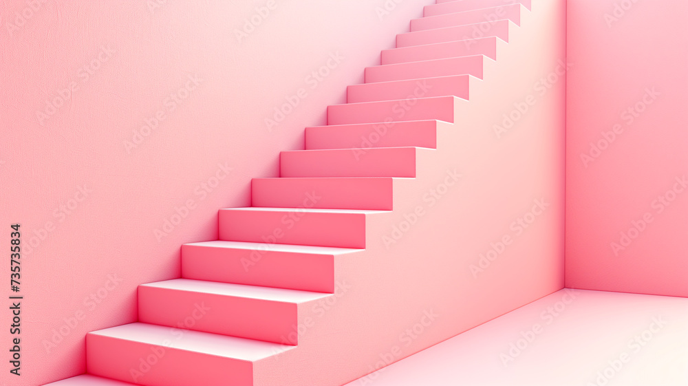 Poster 3d rendering of a minimalist pastel staircase leading upwards, symbolizing progress and achievement,