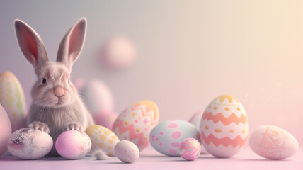 Fototapeta na wymiar Easter Bunny and Colorful Eggs, Festive Spring Decor