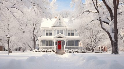 Snow covered American house