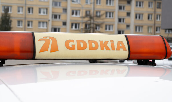 GDDKiA Generalna Dyrekcja Dróg Krajowych I Autostrad. General Directorate For National Roads And Highways. Polish Government Agency Logo Sign On Car Lightbar On February 9, 2024 In Krakow, Poland.