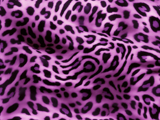 Obraz premium Leopard print in purple with black spots. Wavy texture, looks like plush material. Generative AI.