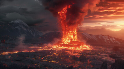 Dramatic volcanic erruption. AI generated - obrazy, fototapety, plakaty