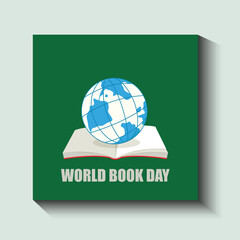 World book day illustration with books and objects reading