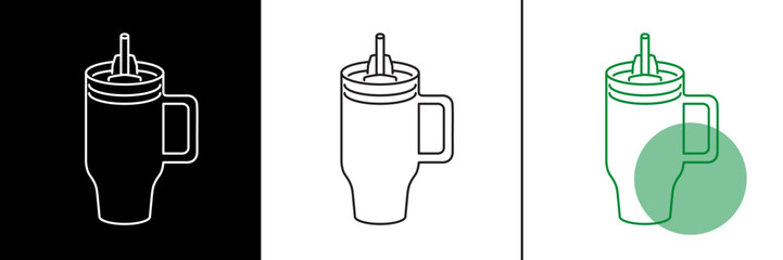 Stanley Cup Tumbler Icon Flat Outline Vector, EPS, PNG, JPEG in Black/White, Inverted Color, Green, for Web, Mobile Apps and UI.