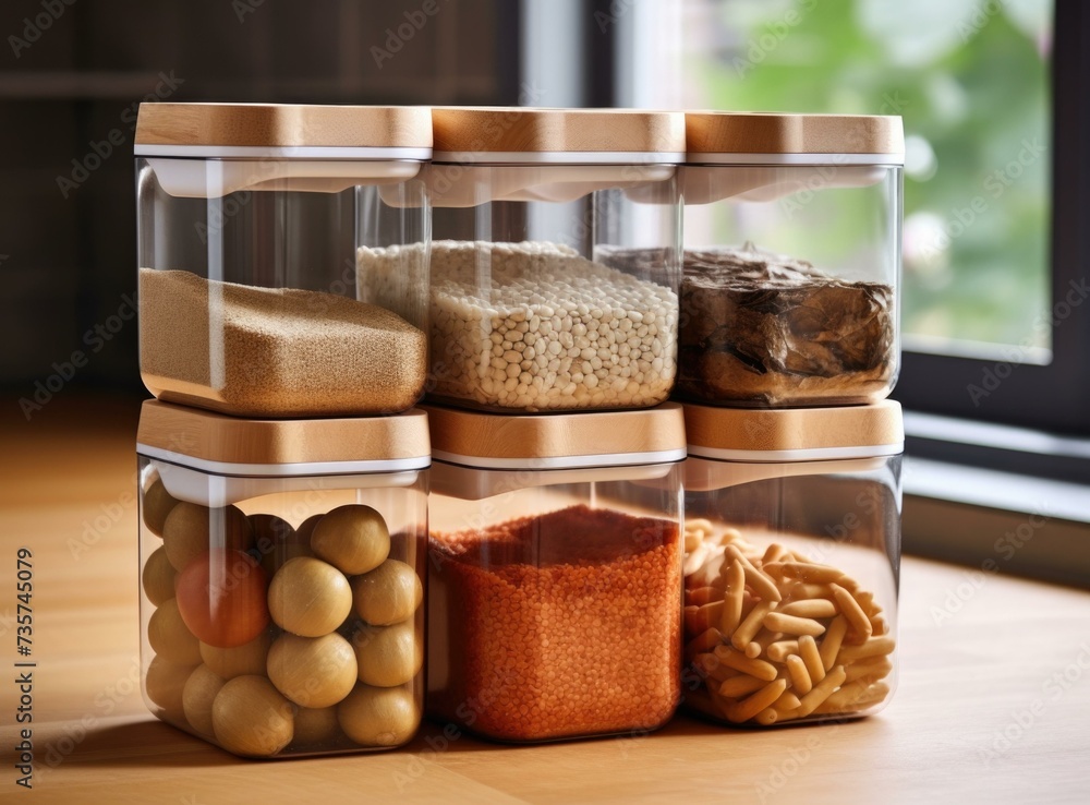 Poster a set of jars with different types of food. generative ai.