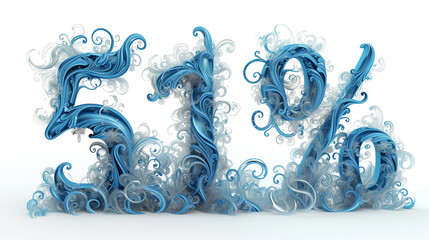 3D number 50% in bold blue on a white background