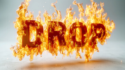 3D letter DROP with fire effect in falling orange on a white background