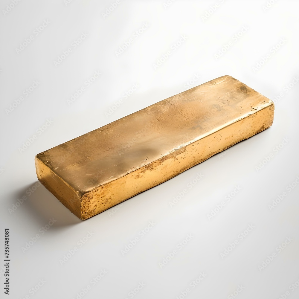 Poster shiny gold bar on a white background. single object with copy space. ideal for finance and wealth co