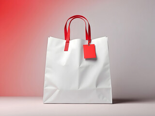 Black Friday sale mockup blank white shopping bag design on a red background design.
