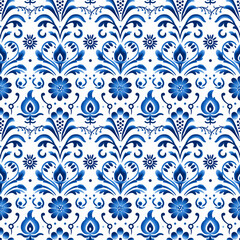 Dutch charm with this blue floral watercolor seamless pattern, For fabric printing, textile, kitchenware, wallpaper, and wrapping paper