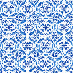 Dutch charm with this blue floral watercolor seamless pattern, For fabric printing, textile, kitchenware, wallpaper, and wrapping paper
