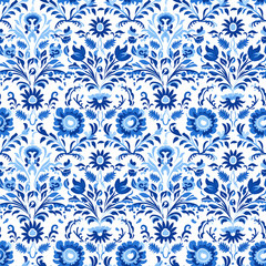 Dutch charm with this blue floral watercolor seamless pattern, For fabric printing, textile, kitchenware, wallpaper, and wrapping paper