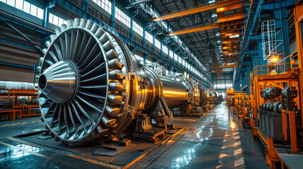 Large Jet Engine Inside Factory Workshop
