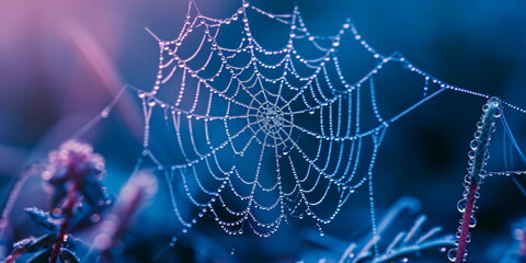 texture of cobwebs and intricate shapes covered with dew.Generative AI